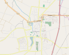 Mapa konturowa Szydłowca, w centrum znajduje się punkt z opisem „Kościół św. Zygmunta”