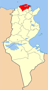 Harta guvernoratului Bizerte în cadrul Tunisiei