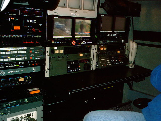 Equipment inside a KSTP-TV news van.