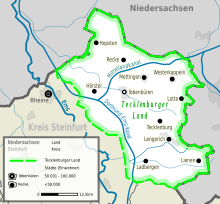 Lage der Region Tecklenburger Land an der Grenze zum Osnabrücker Land in Niedersachsen