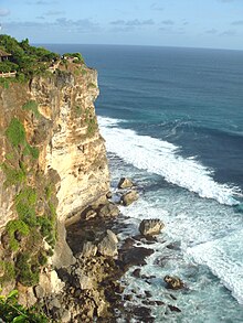 Tertiary limestone ocean floors, lifted by subduction, from the Bukit Peninsula, here visible with the cliffs of Uluwatu.