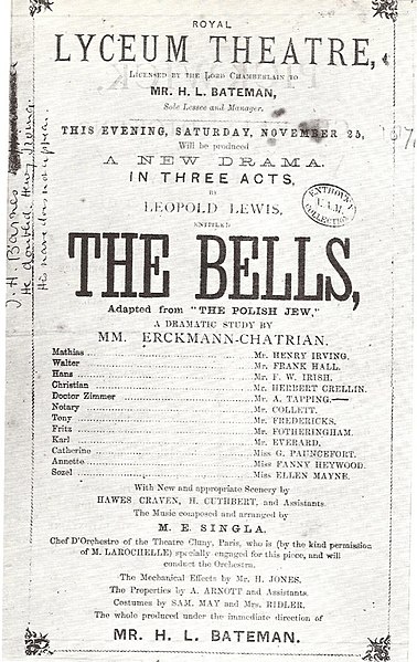 Programme for the opening night of The Bells