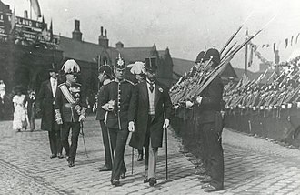 The Prince of Wales inspecting the guard of honour at Tiviot Dale Station, 1908 The Prince of Wales inspecting the guard of honour at Tiviot Dale Station, 1908.jpg