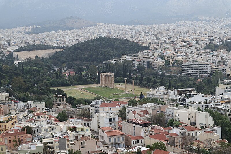 File:The Temple of Olympian Zeus, the Panathenaic Stadium and the Arch of Hadrian.jpg