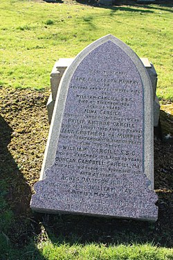 Náhrobní kámen H. Cargillové na hřbitově Morningside Cemetery v Edinburghu.