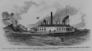 Perang di Virginia, AS steamer Wyandank, turun dari kudanya dan mengeluarkan senjata dari Pemberontak baterai pada Cockpit Titik, di Sungai Potomac, 11 Maret - LCCN00652805 (dipotong).jpg