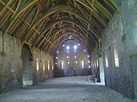 Interior of the medieval tithe barn at Pilton, Somerset