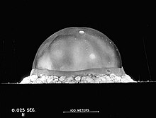 The atomic bomb ushered in "Big Science" in physics. Trinity Test Fireball 25ms.jpg
