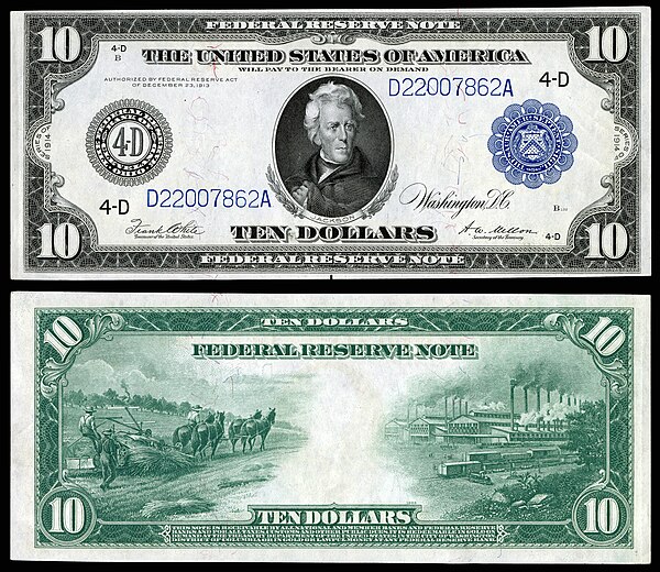 Image: US $10 FRN 1914 Fr 919a