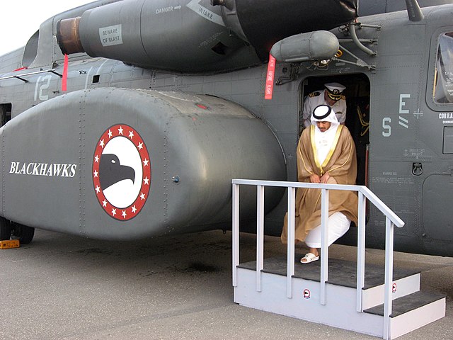 MH-53 Sea Dragon helicopter with massive sponsons below the engines