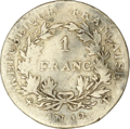 Un franc, Bonaparte premierkonsul, år 12, Nantes, revers.png