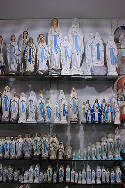 Statuettes of Our Lady in a Lourdes' shop.