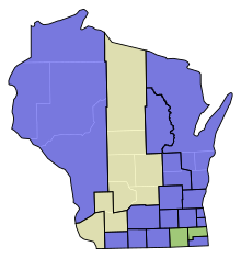 Senate partisan representation
Democratic: 14 seats
Free Soil: 2 seats
Whig: 3 seats WI Senate Partisan Map 1851.svg