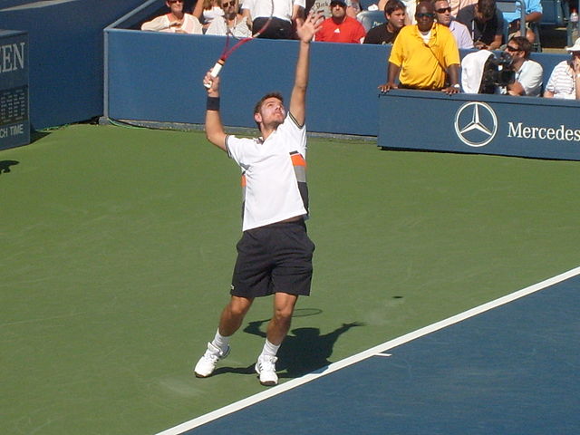 Wawrinka serving during his upset win over Andy Murray at the 2010 US Open
