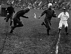 Gibby Welch tied a school record with this 105-yard kickoff return against West Virginia in 1927. Pitt won the game 40-0. Welch105ydrunWVU1929Owl.jpg