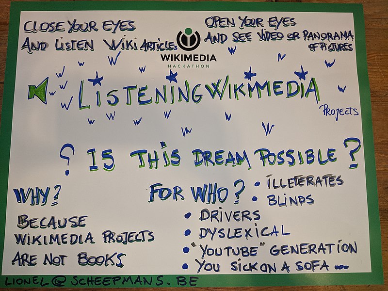 File:Wikimania 2019 Hackathon poster - Listening Wikimedia.jpg
