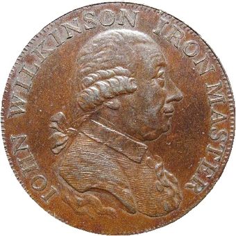 John Wilkinson, as depicted on a 1793 halfpenny token struck by Matthew Boulton's Soho Mint