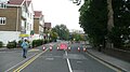 English: The end of York Road, Woking, Surrey. Due to road works to replace a gas main in Guildford Road, the end of York Road had been blocked off. This was because a trench had been dug across the end of the road. While traffic had to make a short diversion, it did avoid the need for three way temporary traffic lights on the main road which was good.