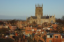 Due to its cathedral (pictured), the county town of Worcester is the only settlement in the county with city status. Worcester Cathedral - geograph.org.uk - 706524.jpg