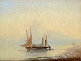 Barge at Sea Shore before 1834 date QS:P,+1834-00-00T00:00:00Z/7,P1326,+1834-00-00T00:00:00Z/9