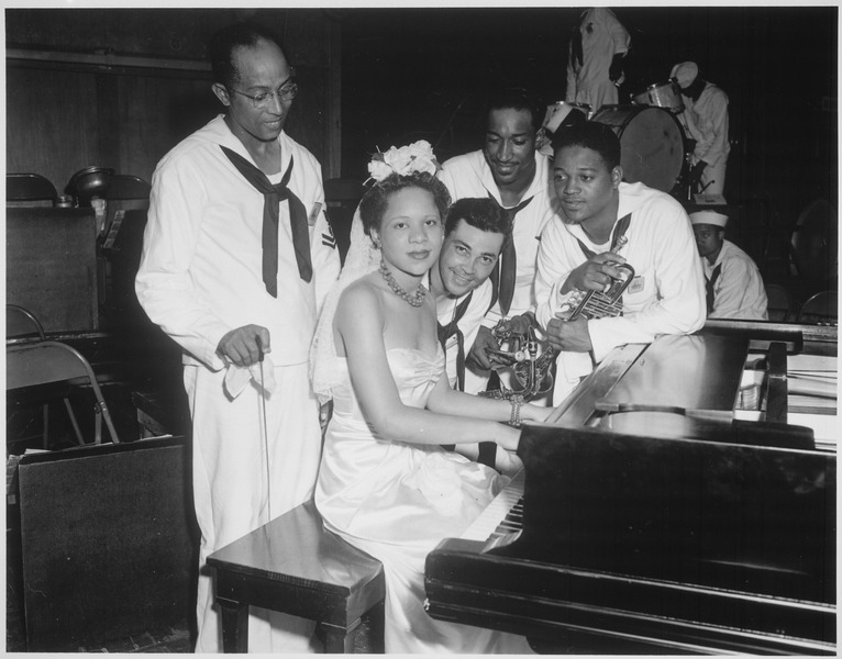 File:"Dorothy Donegan, pianist, and Camp Robert Smalls swing band at NTS, Great Lakes.", 06-16-1943 - NARA - 520669.tif