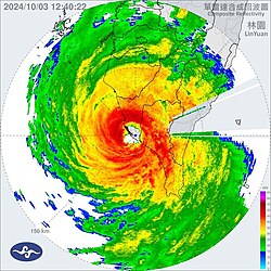 颱風山陀兒登陸小港時的雷達合成回波圖