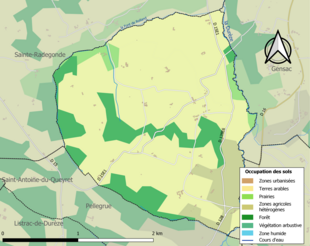 Barevná mapa znázorňující využití půdy.