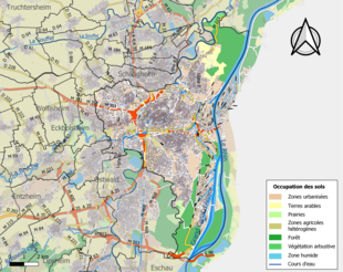 Carte des infrastructures et de l'occupation des sols de la commune en 2018 (CLC).