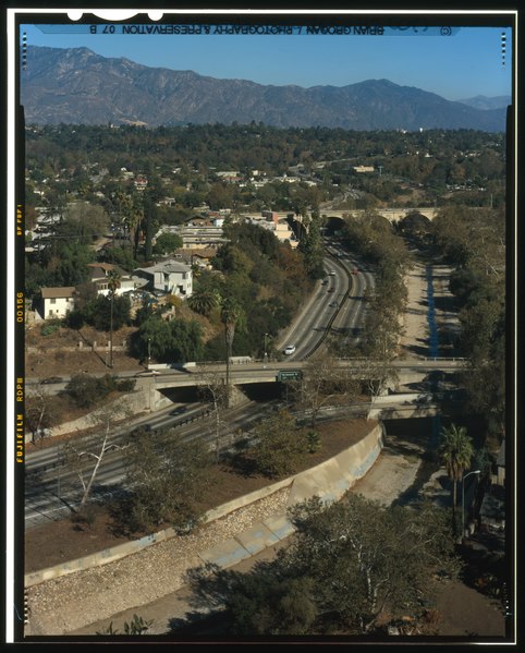 File:AERIAL VIEW OF FOUR LEVEL INTERCHANGE OF ARROYO SECO PARKWAY AND HIGHWAY 101. LOOKING NE. - Arroyo Seco Parkway, Los Angeles to Pasadena, Los Angeles, Los Angeles County, HAER CAL,19-LOSAN,83-42 (CT).tif