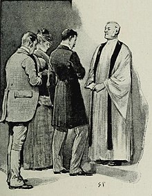 Holmes (in disguise) at the wedding of Irene Adler and Godfrey Norton, 1891 illustration by Sidney Paget A Scandal in Bohemia-06.jpg