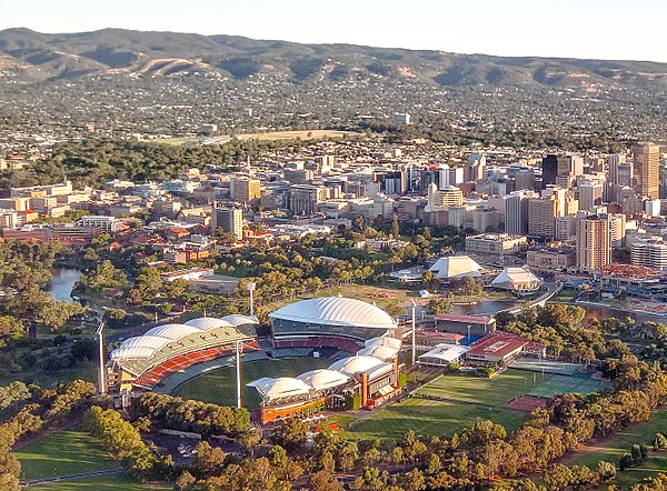 Adelaide City Centre with Adelaide Oval and the Adelaide Festival Centre in view (2015)