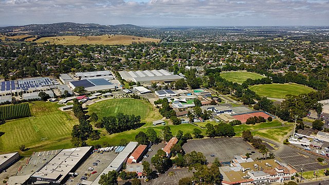 Aerial perspective of St Joseph's College and surrounds in Ferntree Gully