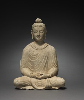Statue of seated Buddha; c. 300s; overall: 36.9 cm; from Hadda (Afghanistan); Cleveland Museum of Art (Cleveland, Ohio, USA)