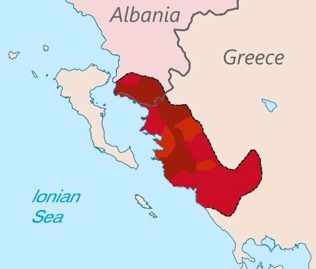 Maximum extent of Cham Albanian dialect: 19th century till 1912/1913 (Hatched line), according to Kokolakis.M. Population (irrespective of linguistic 