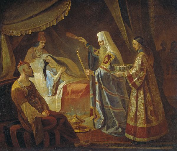 Metropolitan Alexis Healing the Tatar Queen Taidula from Blindness, Yakov Kapkov (1816–54)