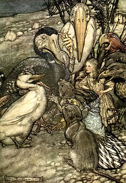 Il·lustracions d'Alícia i El Dodo de Les aventures d'Alícia al país de les meravelles, d'Arthur Rackham (1907)