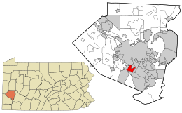 Location in Allegheny County and the state of Pennsylvania