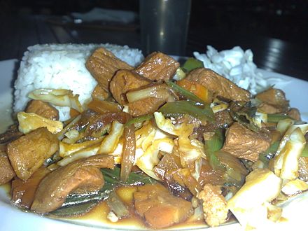 Babi kecap with vegetables and rice