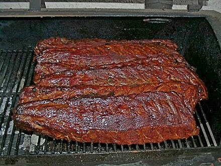 Barbecued hickory-smoked, baby-back pork ribs