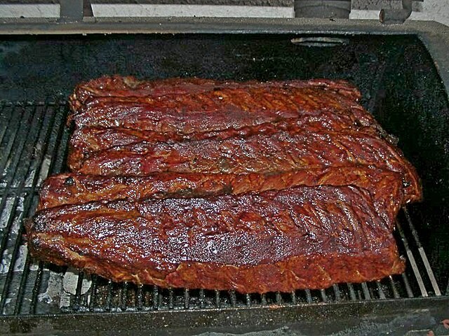 Barbecued hickory-smoked baby-back pork ribs