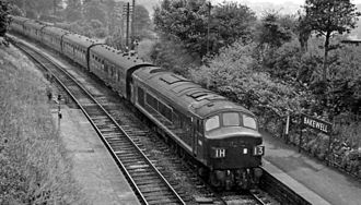 Diesel-hauled down express in 1961 Bakewell Station, with diesel-hauled Down express geograph-2398362-by-Ben-Brooksbank.jpg