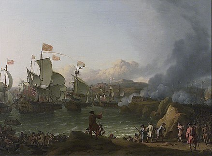 An Anglo-Dutch squadron captures a Spanish treasure fleet, Vigo Bay October 1702.
