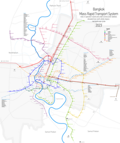 Bangkok BTS, MRT, ARL and BRT Systems Map in 2019