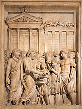 Tibia player accompanying a sacrifice led by Marcus Aurelius (Rome's Palazzo dei Conservatori)