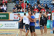 Deutsch: Beachhandball Europameisterschaften 2019 (Beach handball Euro); Tag 6: 7. Juli 2019 – Spiel um Platz Drei, Männer, Ungarn-Russland 2:0 (26:20, 23:22) English: Beach handball Euro; Day 6: 7 July 2019 – Men's Bronze Medal Match – Hungary-Russia 2:0 (26:20, 23:22)