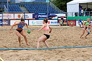 Deutsch: Beachhandball Europameisterschaften 2019 (Beach handball Euro); Tag 5: 6. Juli 2019 – Frauen, Platzierungsspiel für die Ränge 17–20, Nordmazedonien-Slowenien 0:2 (10:13, 9:15) English: Beach handball Euro; Day 5: 6 July 2019 – Placement Match/Cross Match for rank 17–20 Women – North Macedonia-Slovenia 0:2 (10:13, 9:15)