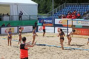 Deutsch: Beachhandball Europameisterschaften 2019 (Beach handball Euro); Tag 2: 3. Juli 2019 – Frauen, Vorrunde Gruppe C, Spanien-Griechenland 2:1 (12:20, 18:16; 8:2) English: Beach handball Euro; Day 2: 3 July 2019 – Women Preliminary Round Group C – Spain-Greece 2:1 (12:20, 18:16; 8:2)