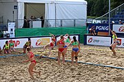 Deutsch: Beachhandball Europameisterschaften 2019 (Beach handball Euro); Tag 4: 5. Juli 2019 – Frauen, Viertelfinale, Kroatien-Ukraine 2:0 (21:20, 21:18) English: Beach handball Euro; Day 4: 5 July 2019 – Quarter Final Women – Croatia-Ukraine 2:0 (21:20, 21:18)