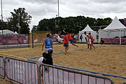 Deutsch: Beachhandball bei den Olympischen Jugendspielen 2018; Tag 4, 11. Oktober 2018; Jungs, Vorrunde, Gruppe B - Spanien-Kroatien 2:0 English: Beach handball at the 2018 Summer Youth Olympics at 11 October 2018 – Boys Preliminary Round Group B‎ – Spain-Croatia 2:0