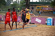 Deutsch: Beachhandball bei den Olympischen Jugendspielen 2018; Tag 6, 11. Oktober 2018; Jungen, Platzierungssspiel Ränge 11-12 – Paraguay-Mauritius 2:0 English: Beach handball at the 2018 Summer Youth Olympics at 11 October 2018 – Boys Placement Match 11-12 – Paraguay-Mauritius 2:0